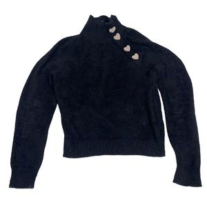 Fur Balck Sweater with hearts and turtle neck